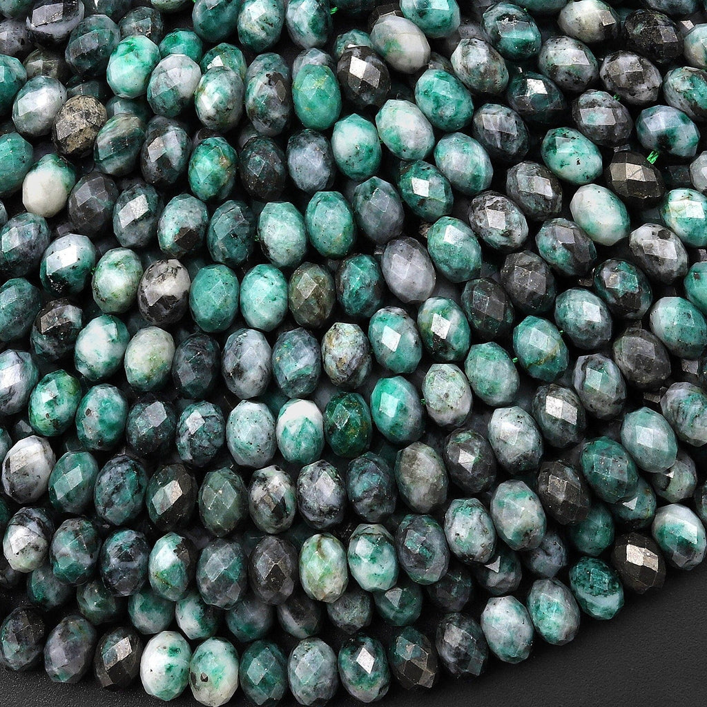 Rare Natural Iron Pyrite in Green Jade Faceted 6mm Rondelle Beads 15.5" Strand