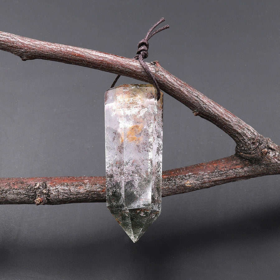 Natural Phantom Lodalite Quartz Pendant Point Gemstone Crystal