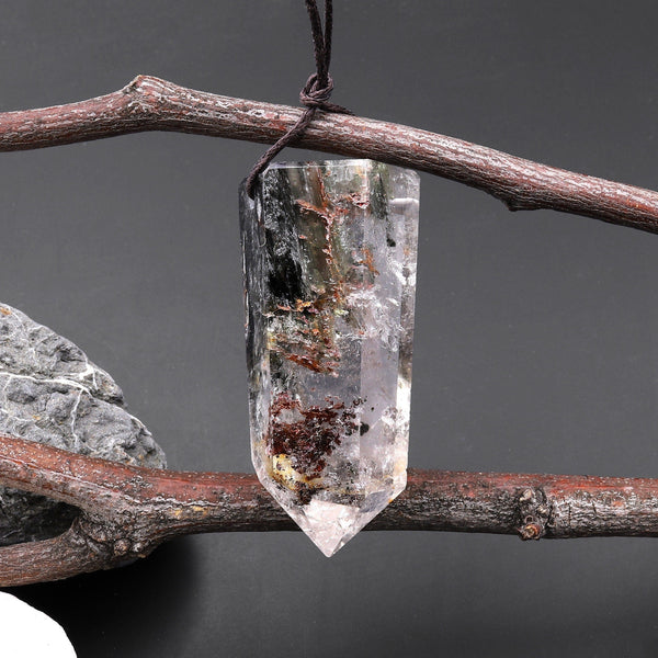 Natural Phantom Lodalite Quartz Pendant Point Gemstone Crystal A1
