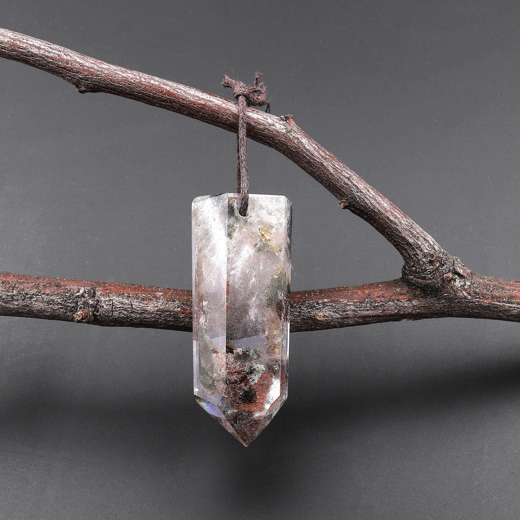Natural Phantom Lodalite Quartz Pendant Point Gemstone Crystal A2