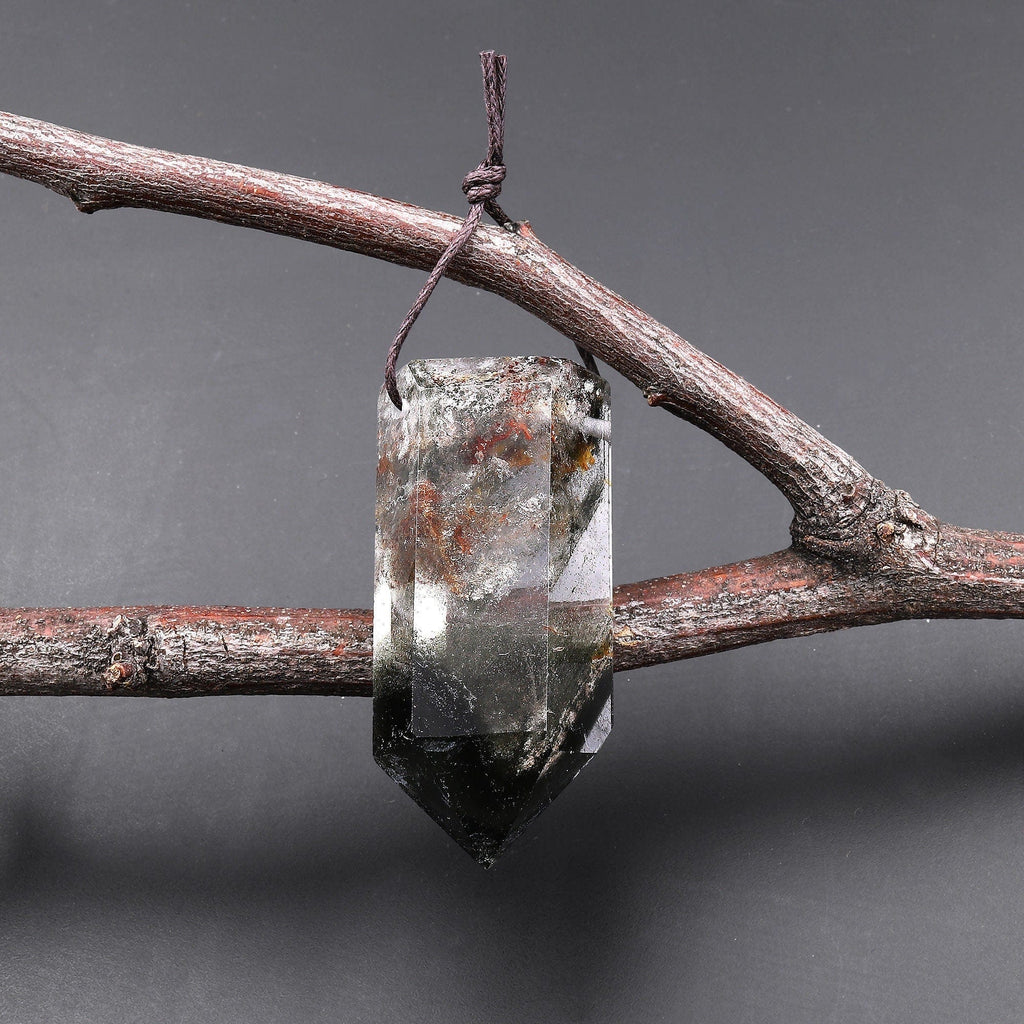 Natural Phantom Lodalite Quartz Pendant Point Gemstone Crystal A4