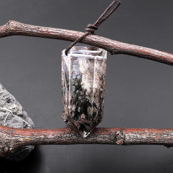 Natural Phantom Lodalite Quartz Pendant Point Gemstone Crystal A5
