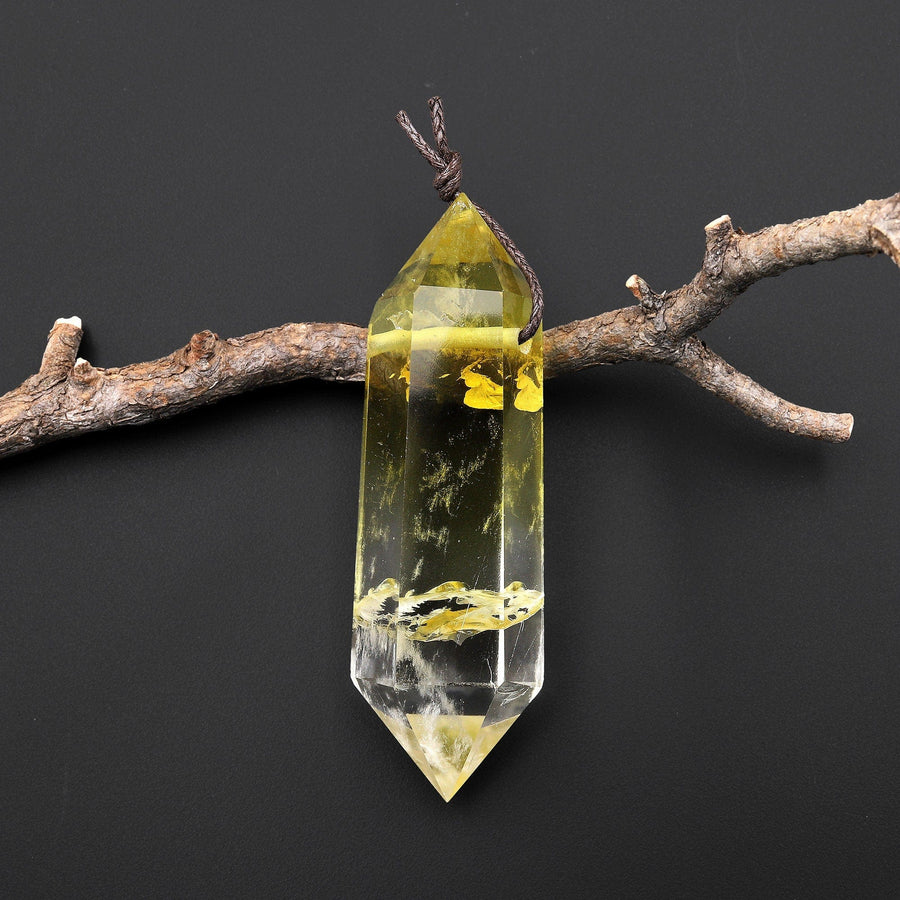 AAA Natural Golden Topaz Pendant Side Drilled Double Terminated Crystal Point Tower Pendulum Gemstone