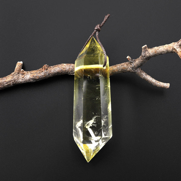 AAA Natural Golden Topaz Pendant Side Drilled Double Terminated Crystal Point Tower Pendulum Gemstone A5