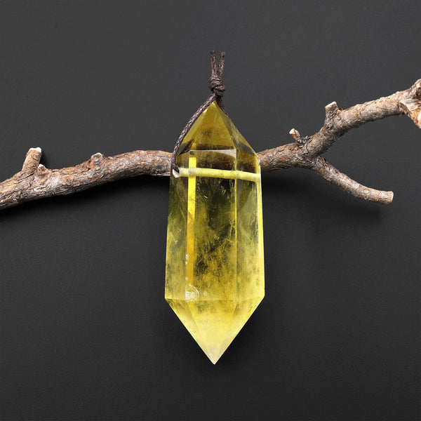 AAA Natural Golden Topaz Pendant Side Drilled Double Terminated Crystal Point Tower Pendulum Gemstone A6
