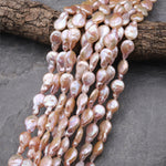 AAA Genuine Natural Pink Coin Pearl Brilliant Thick Nacre Real Freshwater Pearl 16" Strand