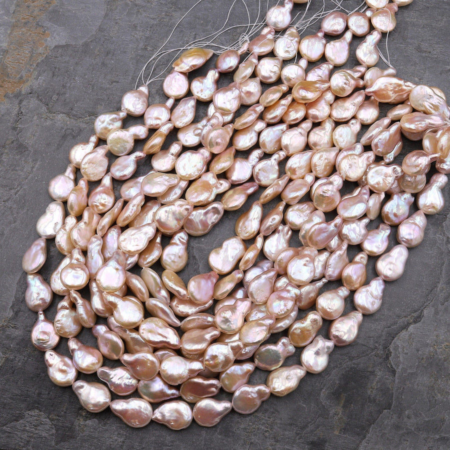 AAA Genuine Natural Pink Coin Pearl Brilliant Thick Nacre Real Freshwater Pearl 16" Strand