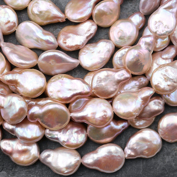 AAA Genuine Natural Pink Coin Pearl Brilliant Thick Nacre Real Freshwater Pearl 16" Strand