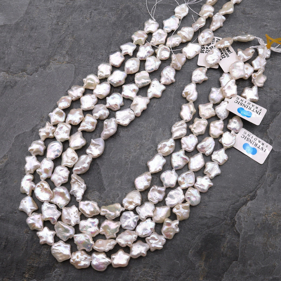 White Keishi Petal Pearl Genuine Natural Freshwater Pearl 15.5" Strand