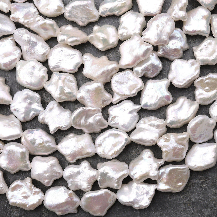 White Keishi Petal Pearl Genuine Natural Freshwater Pearl 15.5" Strand