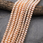 AAA Genuine Peach Freshwater Pearl 8mm 9mm Rondelle Pearl Shimmery Iridescent Classic Pearl 15.5" Strand