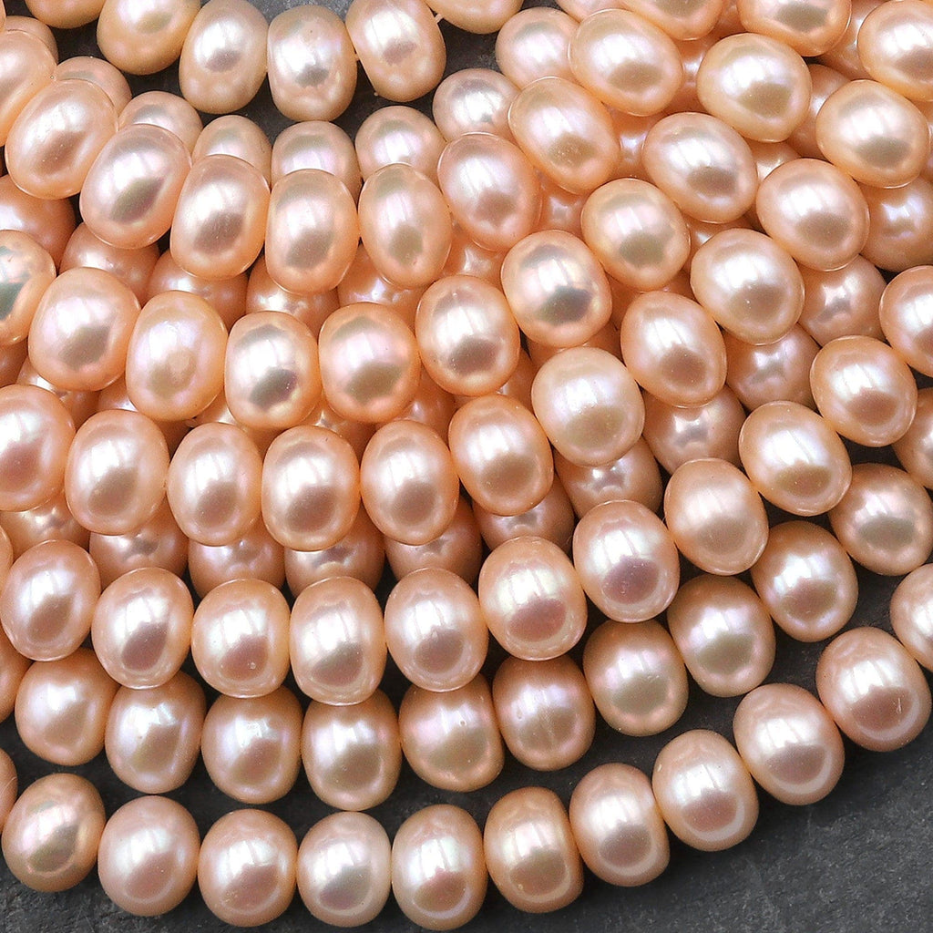 AAA Genuine Peach Freshwater Pearl 8mm 9mm Rondelle Pearl Shimmery Iridescent Classic Pearl 15.5" Strand