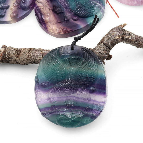 Hand Carved Natural Fluorite Eagle Gemstone Pendant A4