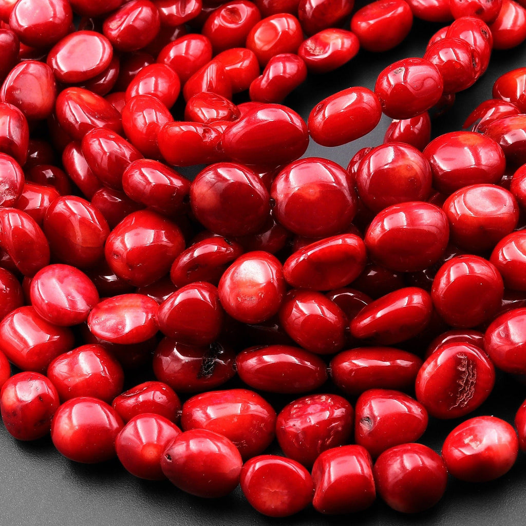 Genuine Red Coral Nugget Beads 15.5" Strand