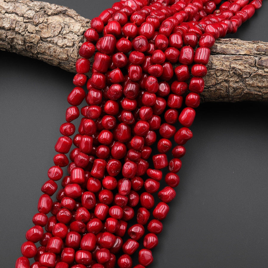 Genuine Red Coral Freeform Nugget Beads 15.5" Strand