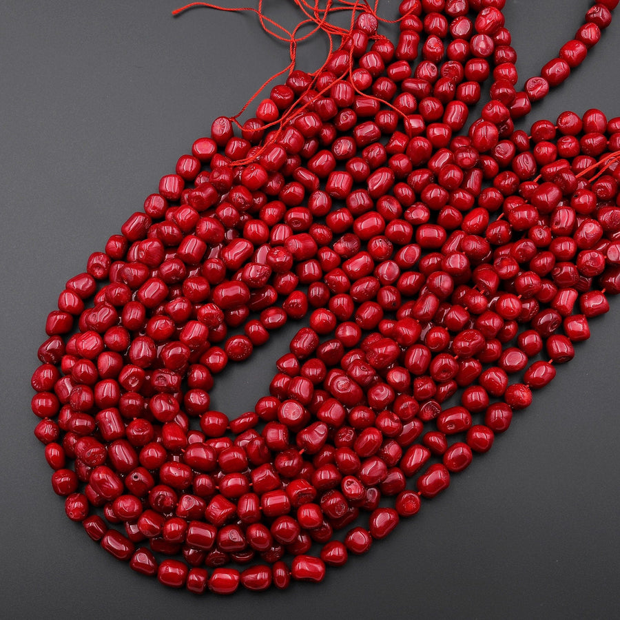 Genuine Red Coral Freeform Nugget Beads 15.5" Strand