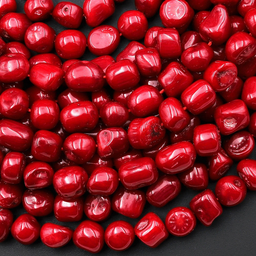 Genuine Red Coral Freeform Nugget Beads 15.5" Strand