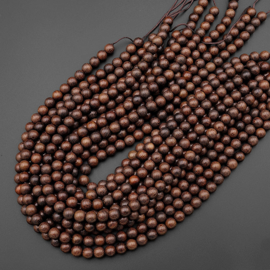 Natural Gold Phoebe Ebony Wood Beads 8mm Great For Mala Prayer Meditation Therapy 15.5" Strand