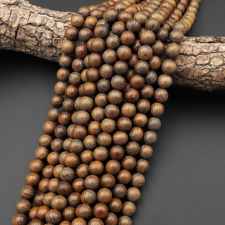 Natural Gold Phoebe Ebony Wood Beads 10mm Great For Mala Prayer Meditation Therapy 15.5" Strand