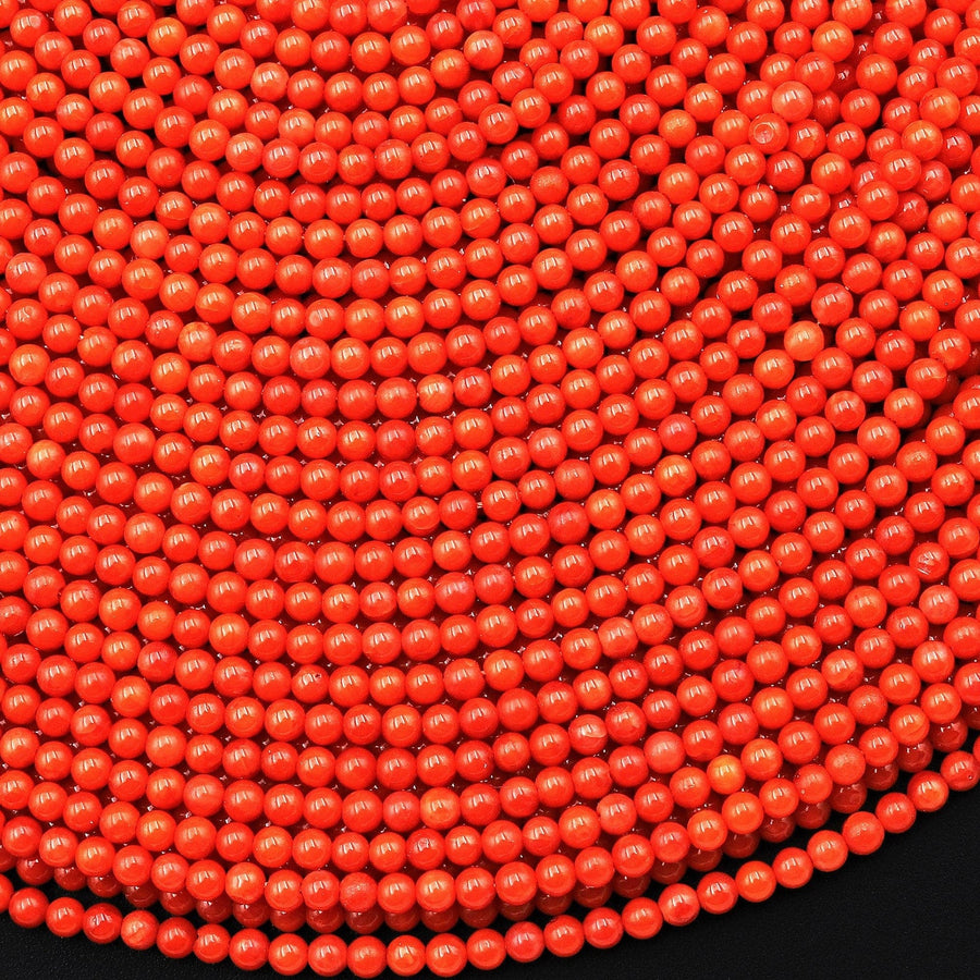 AAA Genuine Orange Bamboo Coral Smooth Round Beads 2mm 15.5" Strand