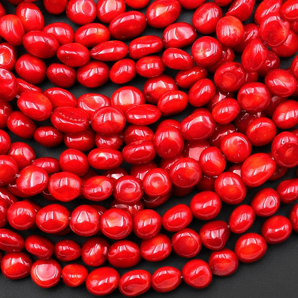 AAA Genuine Red Coral Smooth Nugget Beads 15.5" Strand