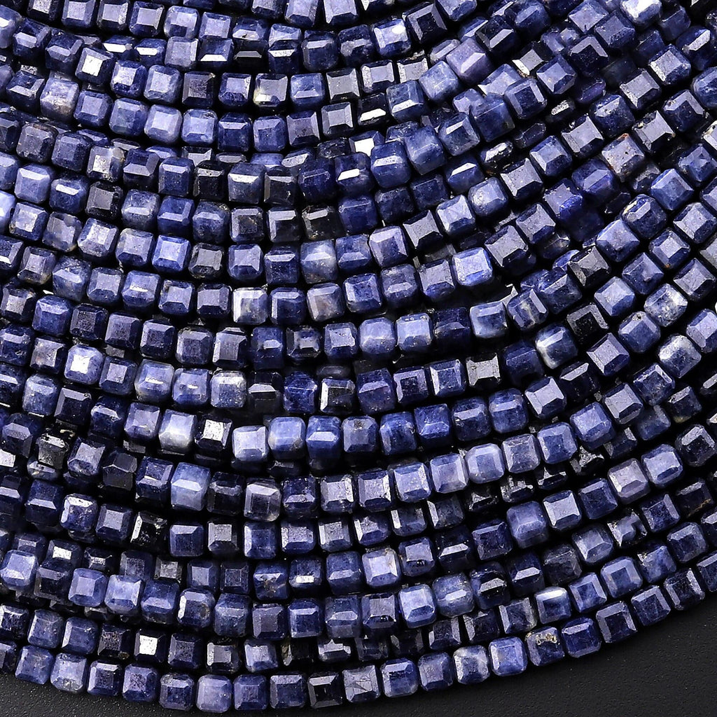 AAA Natural Blue Sapphire Faceted Gemstone Cube Beads 2mm 3mm 15.5" Strand