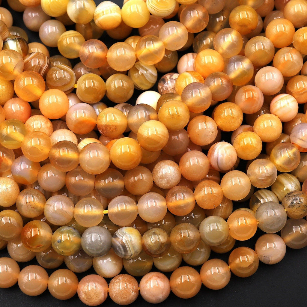 Rare Translucent Natural Yellow Botswana Agate 6mm Round Beads 15.5" Strand