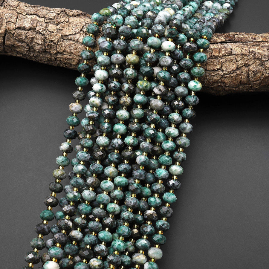 Rare Natural Iron Pyrite in Green Jade Faceted Rondelle 8mm Beads 15.5" Strand