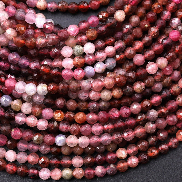 Faceted Natural Red Pink Spinel Faceted Round Beads 3mm 4mm Gemstone 15.5" Strand