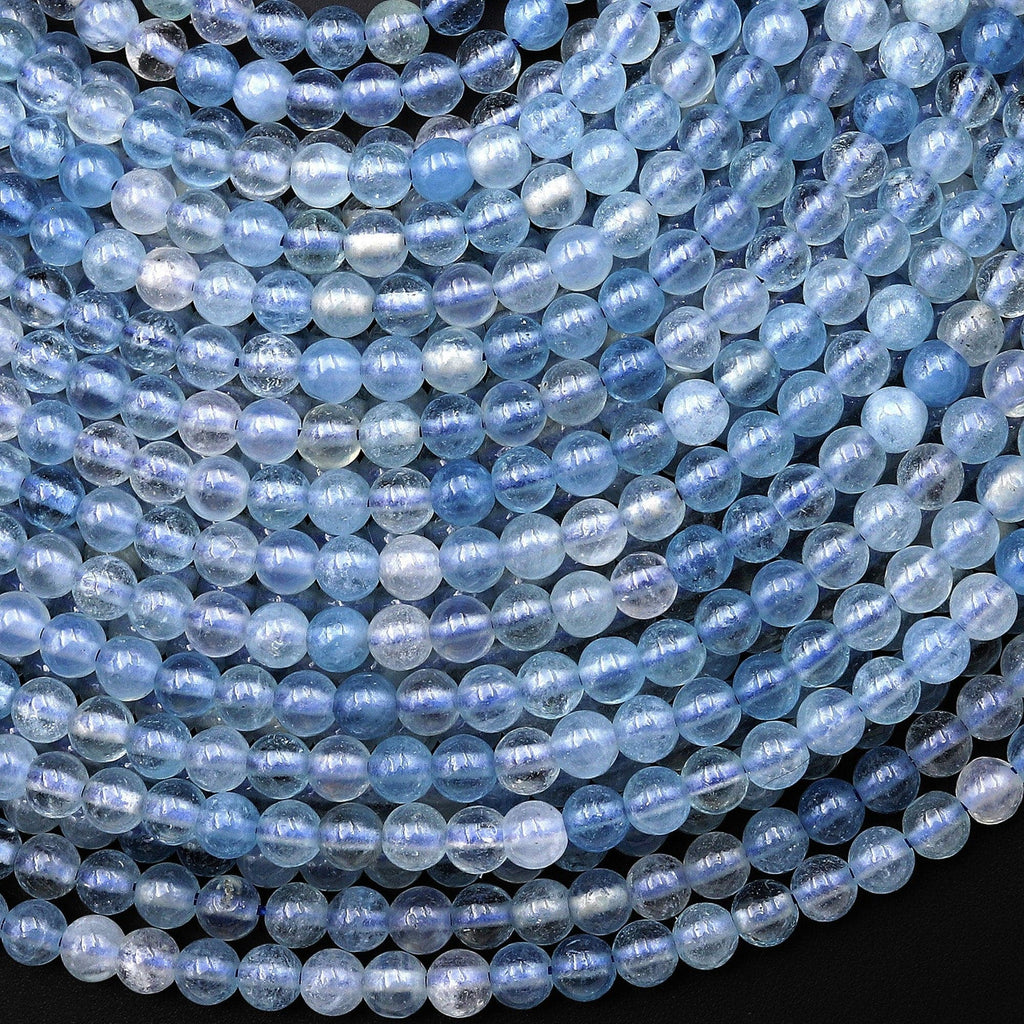 Translucent Natural Blue Aquamarine 4mm Smooth Round Beads 15.5" Strand