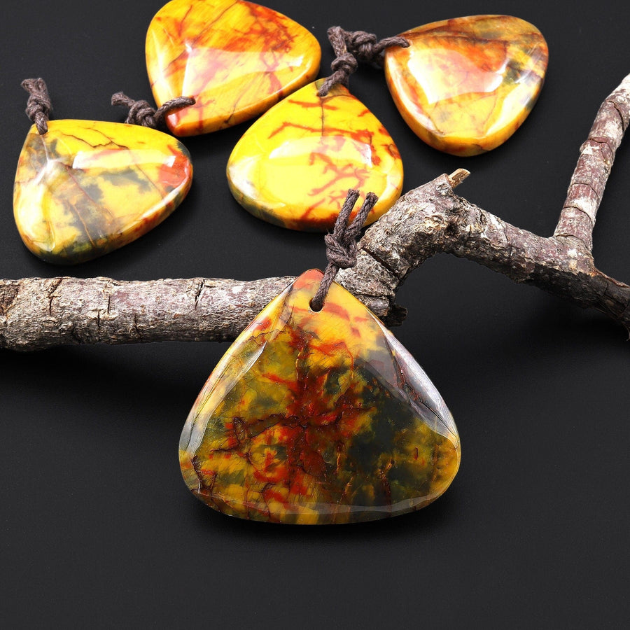 Rare AAA Natural Golden Yellow Red Blue Pietersite Triangle Teardrop Pendant Gemstone From South Africa A2