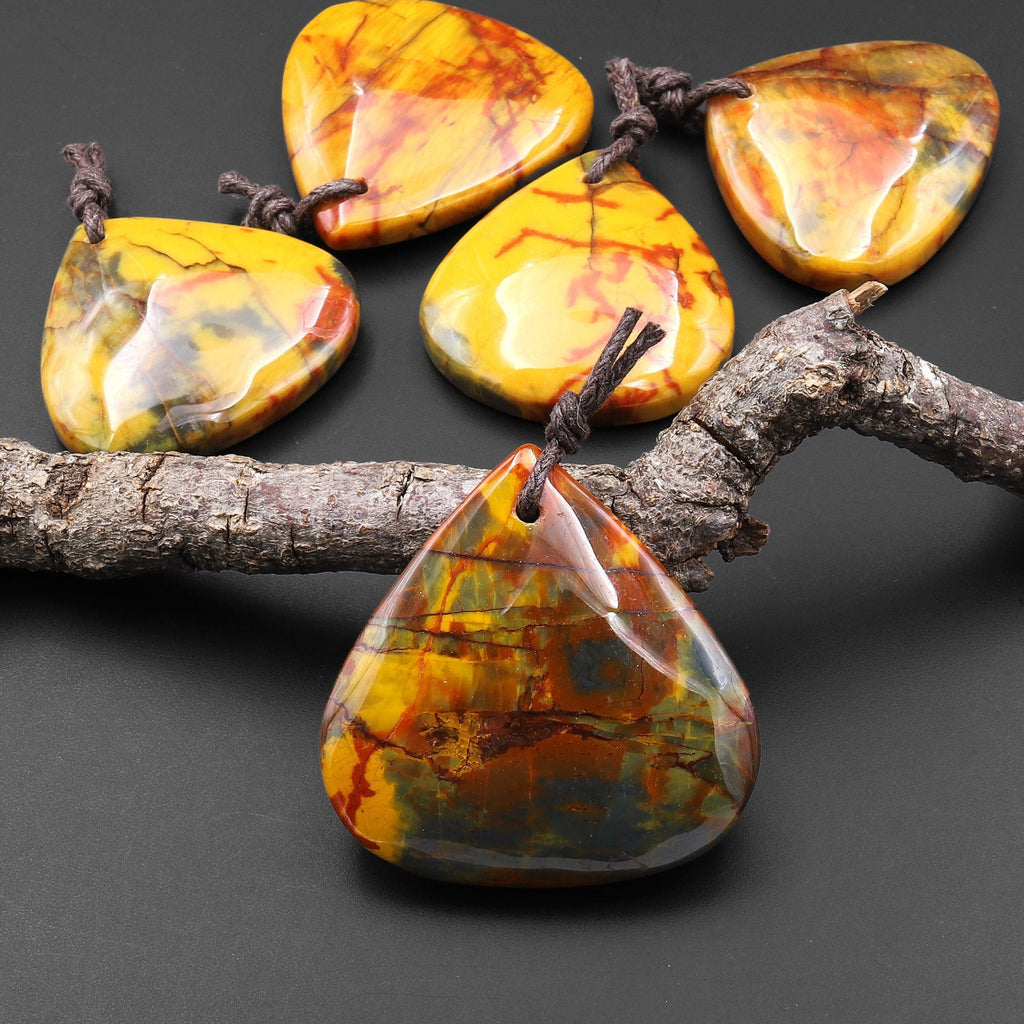Rare AAA Natural Golden Yellow Red Blue Pietersite Triangle Teardrop Pendant Gemstone From South Africa A4