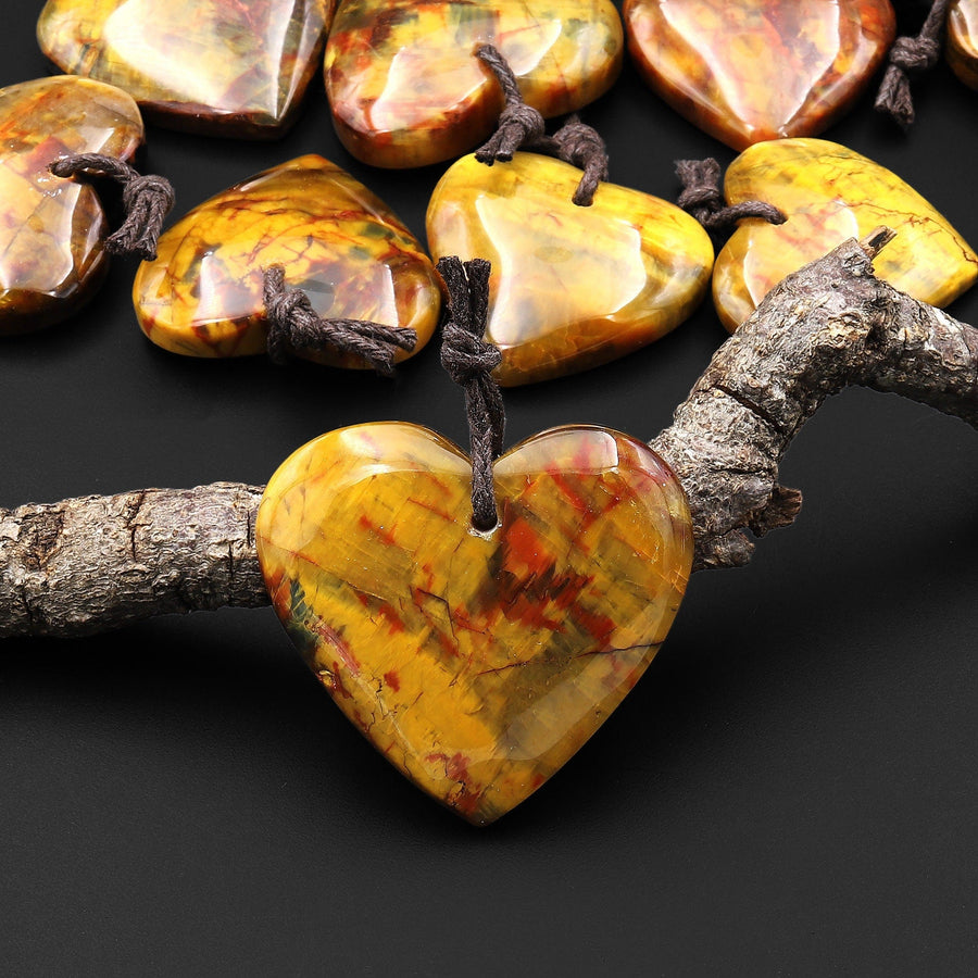 Rare AAA Natural Golden Yellow Red Blue Pietersite Heart Pendant Gemstone From South Africa