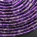 Natural Purple Amethyst Smooth Bamboo Tube Cylinder Beads 15.5" Strand