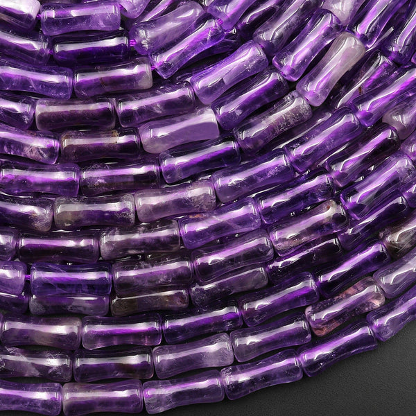 Natural Purple Amethyst Smooth Bamboo Tube Cylinder Beads 15.5" Strand