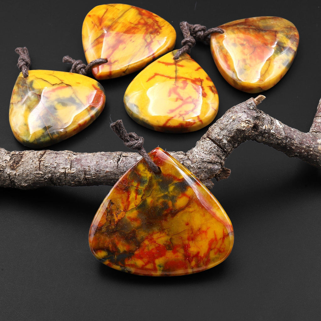 Rare AAA Natural Golden Yellow Red Blue Pietersite Triangle Teardrop Pendant Gemstone From South Africa