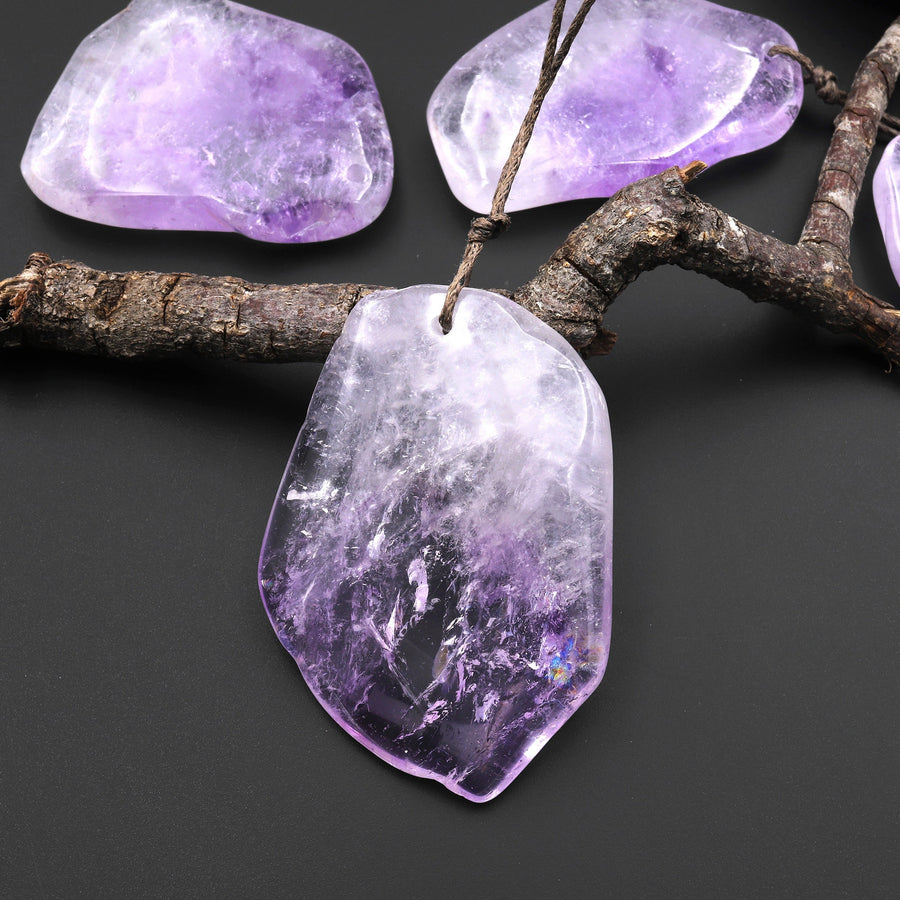 Large Natural Lilac Amethyst Freeform Pendant Extra Translucent