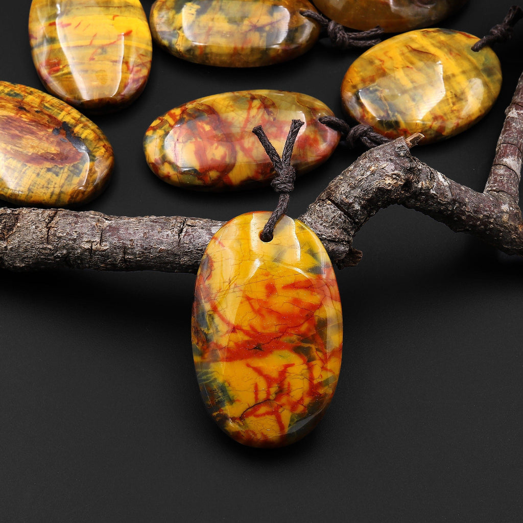 Rare AAA Natural Golden Yellow Red Blue Pietersite Oval Pendant Gemstone From South Africa