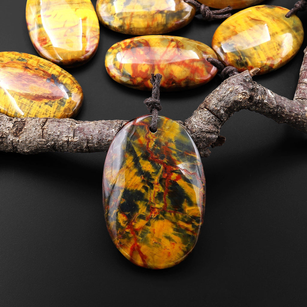 Rare AAA Natural Golden Yellow Red Blue Pietersite Oval Pendant Gemstone From South Africa A4