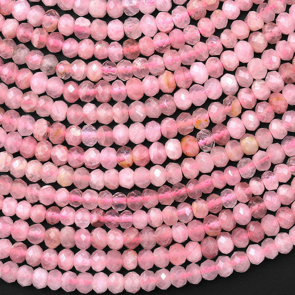 Faceted Natural Pink Rose Quartz 4mm Rondelle Beads 15.5" Strand