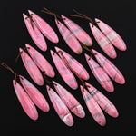 AAA Natural Pink Rhodonite In Quartz Earring Pair Teardrop Drilled Matched Gemstone Beads