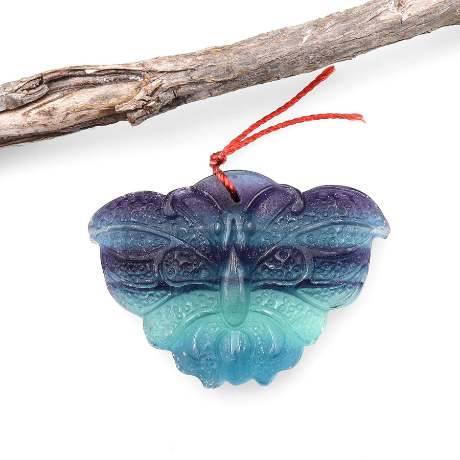 Hand Carved Natural Fluorite Butterfly Gemstone Pendant