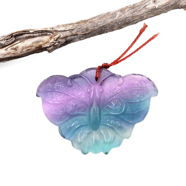 Hand Carved Natural Fluorite Butterfly Gemstone Pendant A4