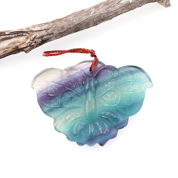 Hand Carved Natural Fluorite Butterfly Gemstone Pendant A6