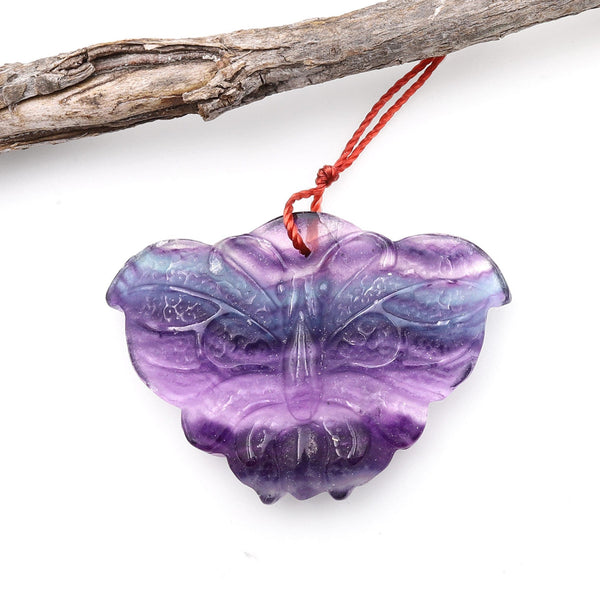 Hand Carved Natural Fluorite Butterfly Gemstone Pendant A8