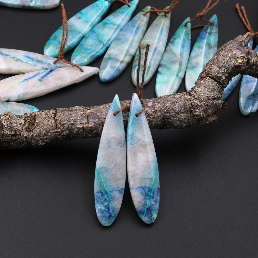 Drilled Chrysocolla in Quartz Teardrop Earring Pair Matched Teardrop Cabochon Gemstone Beads A3