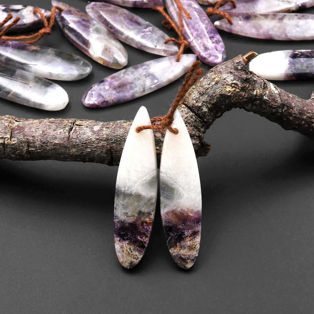 Natural Petrified Purple Opal Earring Pair Matched Teardrop Gemstone Beads A1