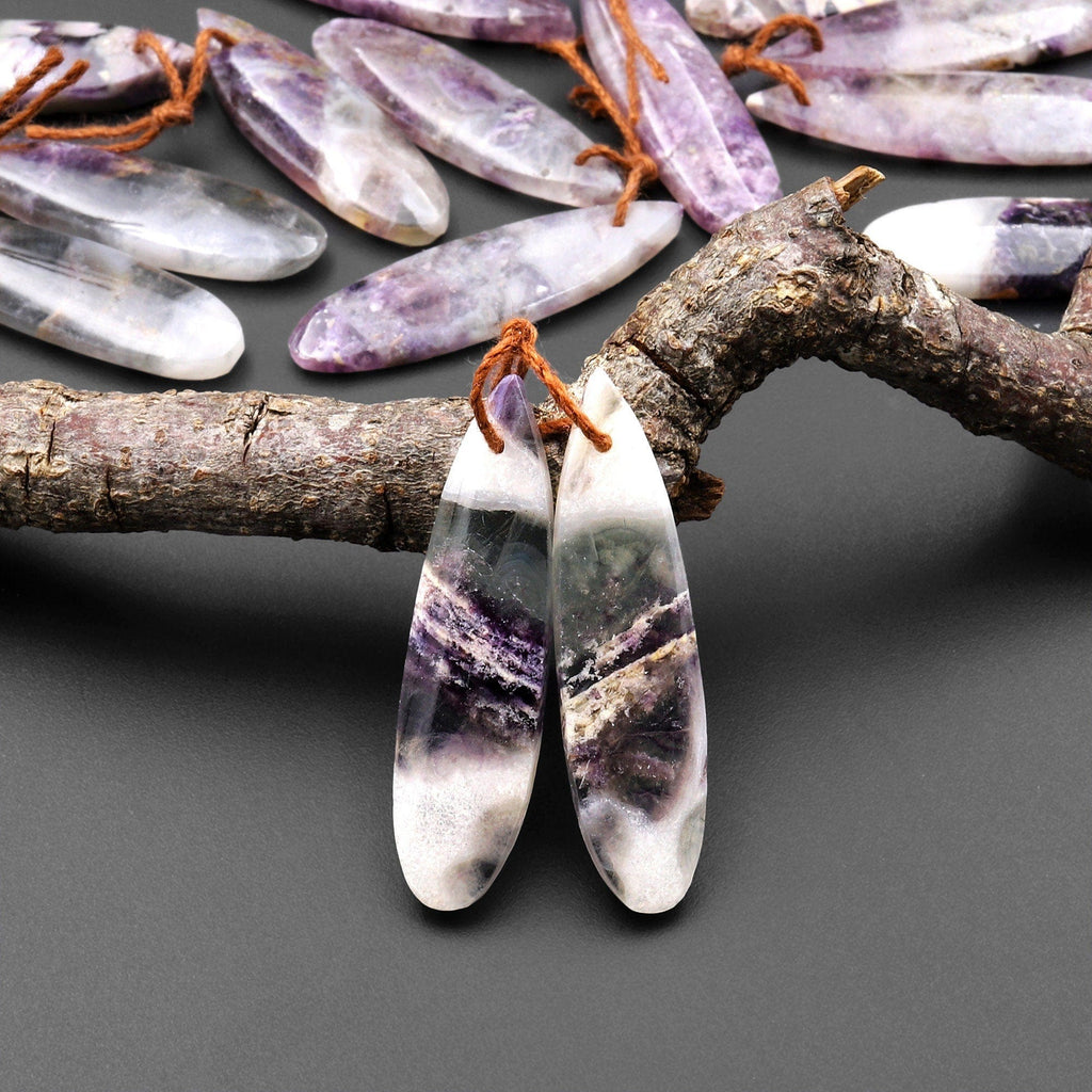 Natural Petrified Purple Opal Earring Pair Matched Teardrop Gemstone Beads