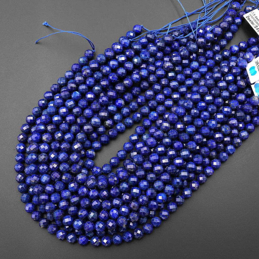 AAA Faceted Natural Dark Blue Lapis 7mm 8mm Round Beads Gemstone 15.5" Strand