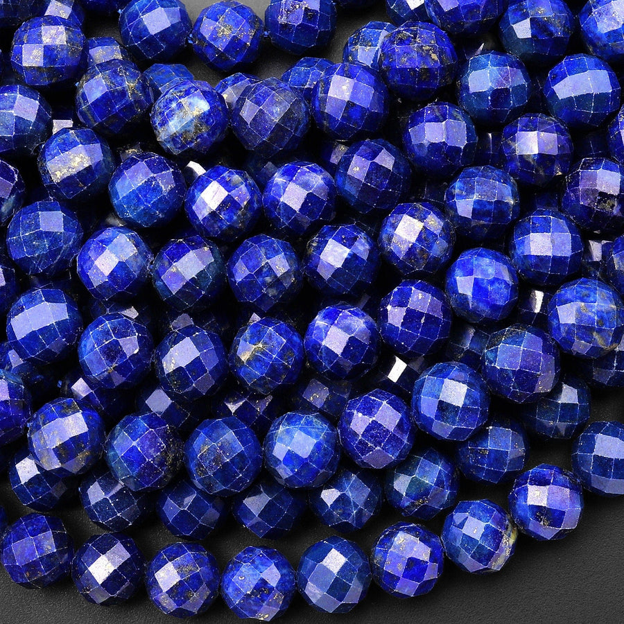 AAA Faceted Natural Dark Blue Lapis 7mm 8mm Round Beads Gemstone 15.5" Strand